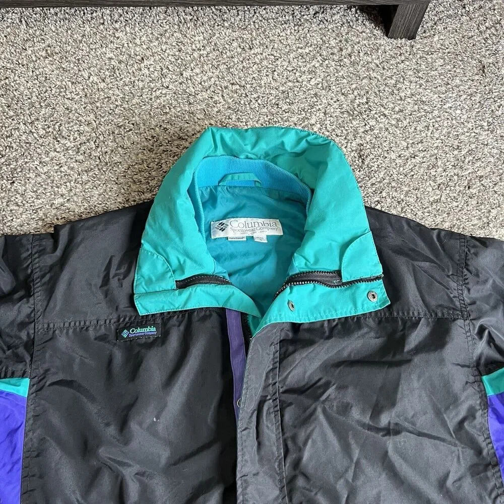 Vintage Columbia Mens Size S Bugaboo Ski Jacket Coat Shell Black Purple 90s Y2K